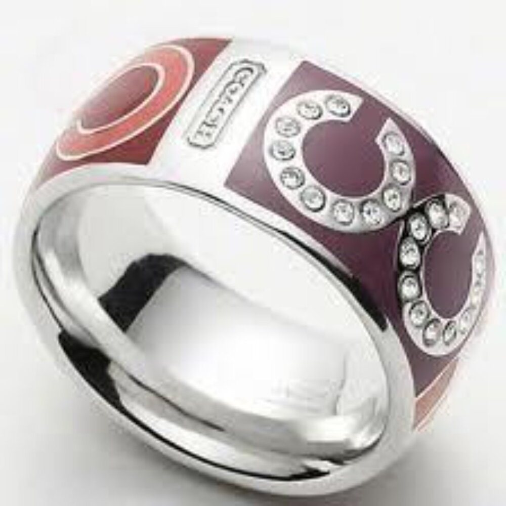 Coach Patchwork Pink Crystal Ombre Signature Ring Size 7